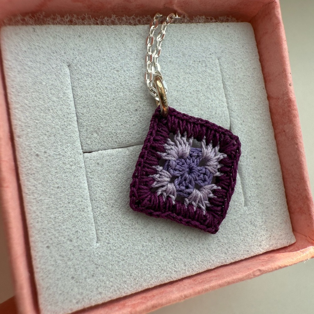 Sterling Silver Granny Square Crochet Pendant - Picture 2 of 8